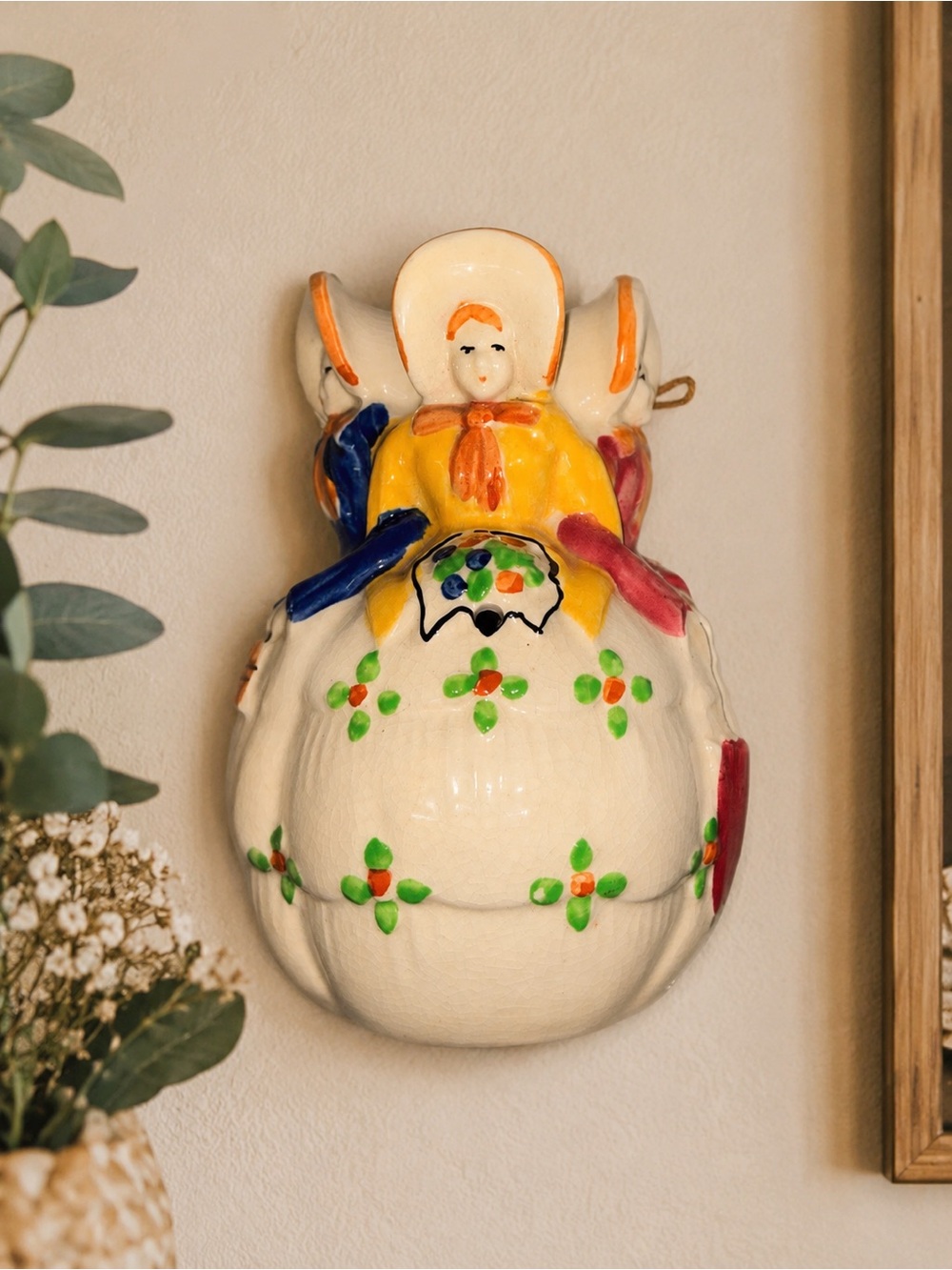 Vintage Dutch Girl Ceramic Wall Pocket Wall Hanging Hand Painted Japan Style